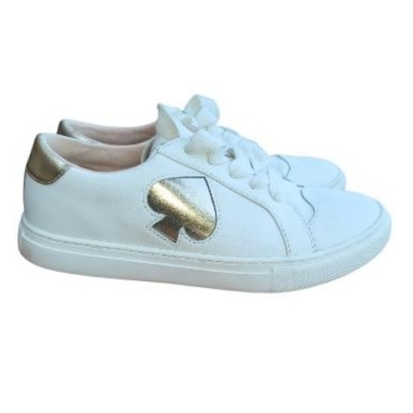 Kate Spade Fez Glitter White Gold Leather Casual Tennis Shoe Sneaker Women 6.5 - Picture 2 of 11